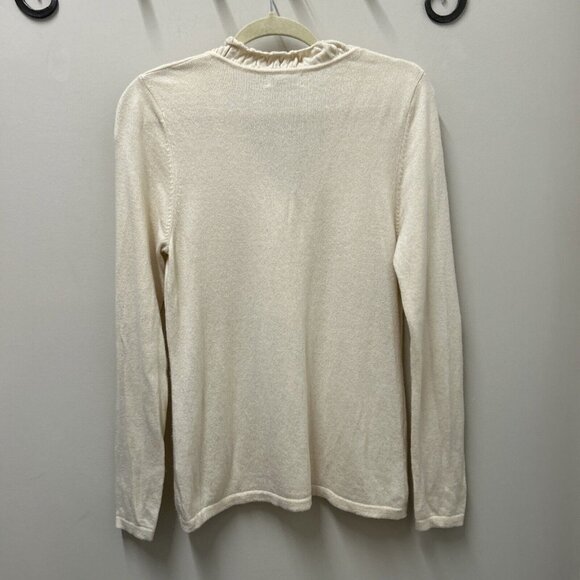 Charter Club Womens Cashmere Sweater Ivory L V-Neck Ruffle Trim  Classic Preppy - Picture 6 of 9
